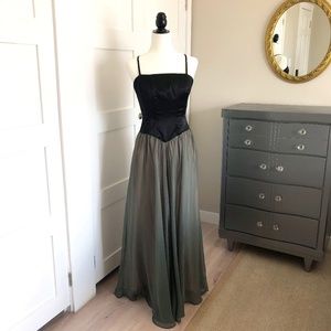 Long army green/black retro 1980's prom dress